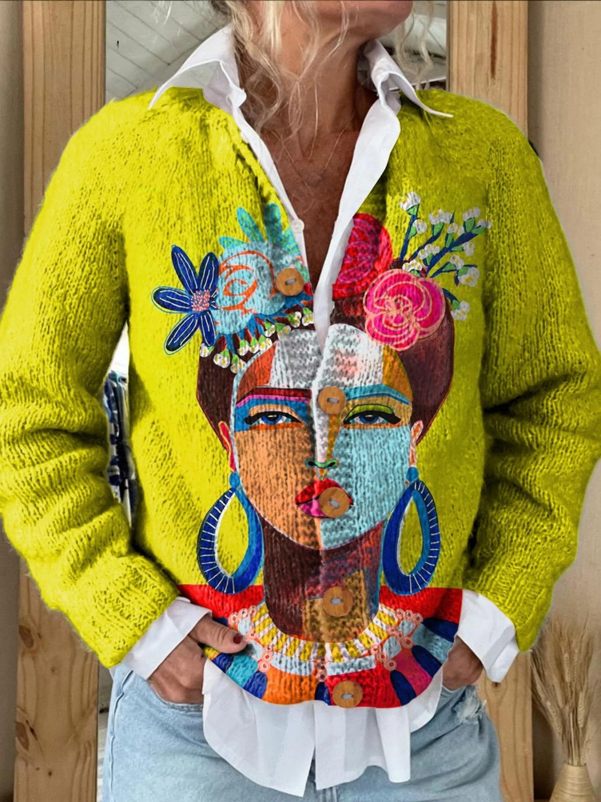 Lina | Art Print Buttoned Cardigan