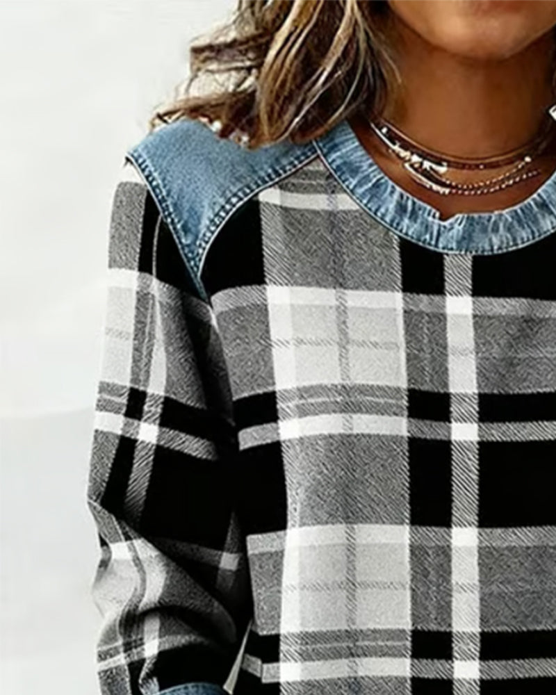 Ivey | Sweatshirt with Checkered Patchwork