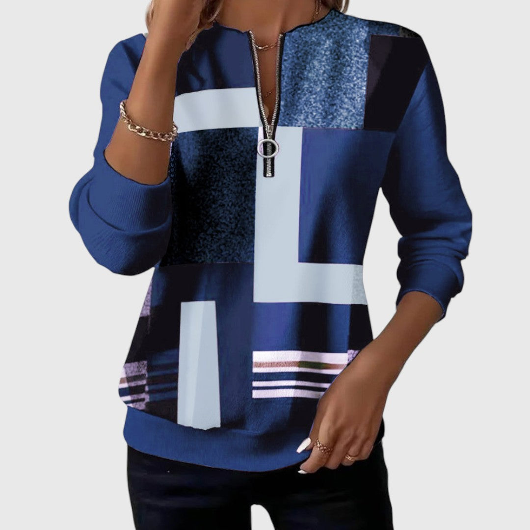 Ann  Pullover with Graphic Pattern and Zipper