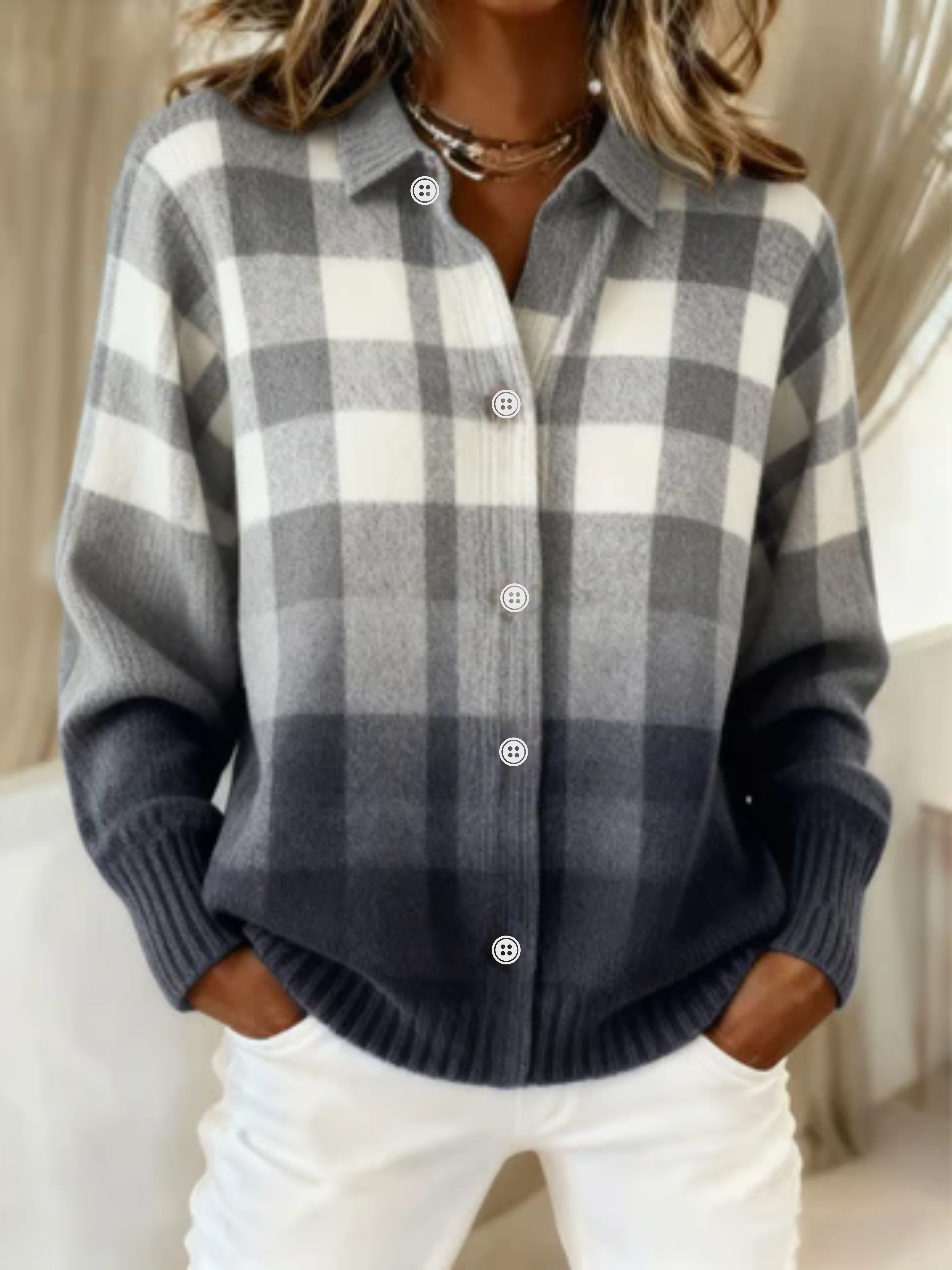 Mara™ – Karierte Bluse, weichem Hoodie-Material