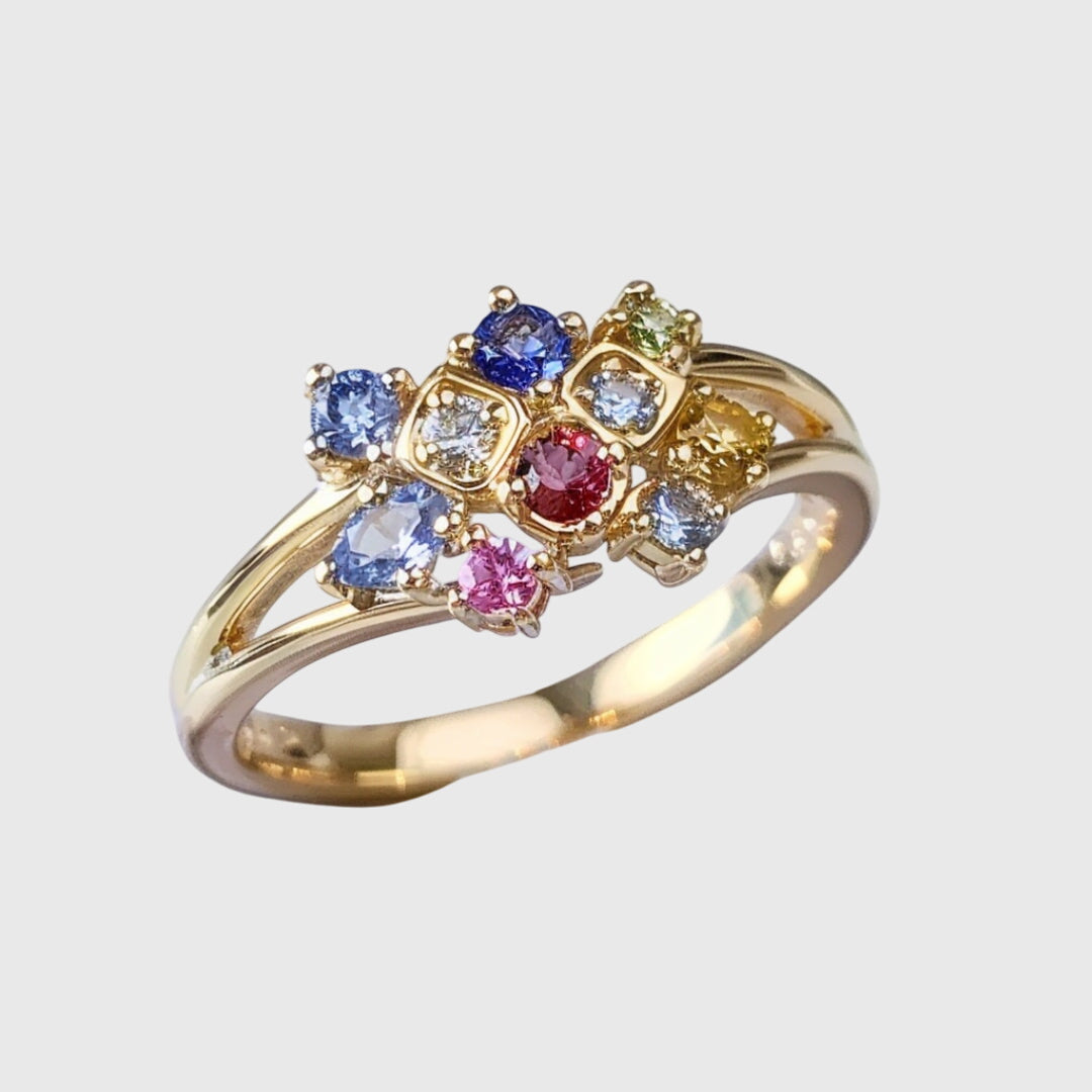 Colored crystal gold ring