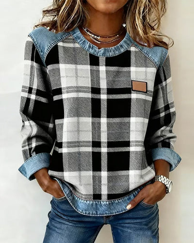Ivey | Sweatshirt with Checkered Patchwork