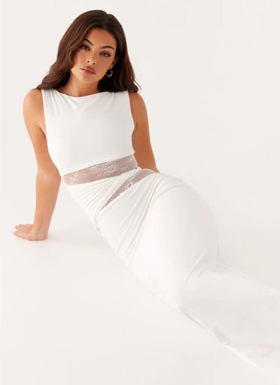 Leni | White dress with Subtle Cutouts and Lacing