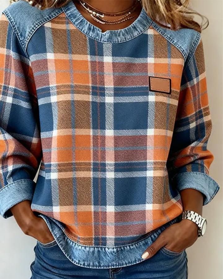 Ivey | Sweatshirt with Checkered Patchwork