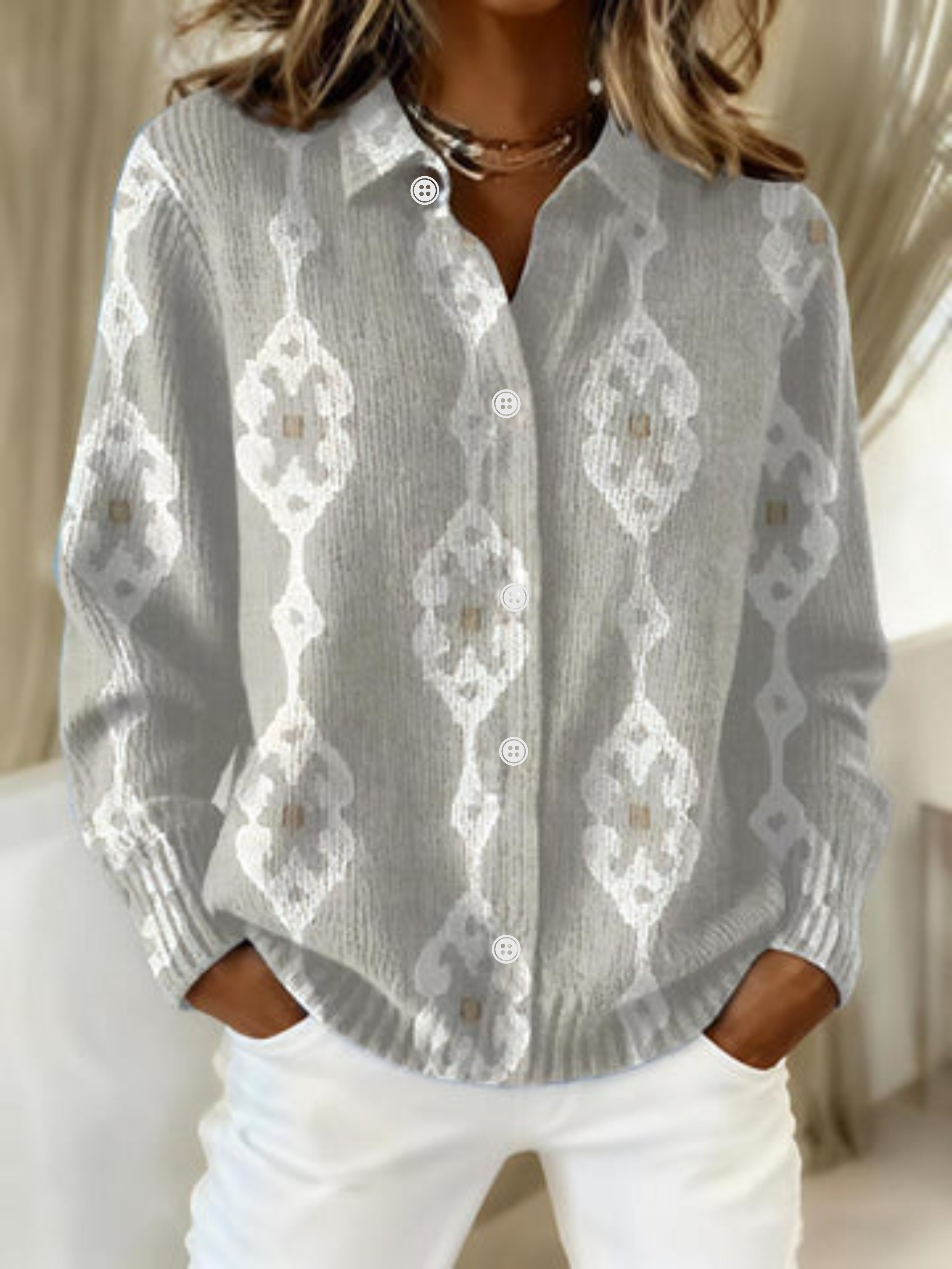 Renee™ – Elegante Strickbluse mit Rautenmuster, weichem Hoodie-Material