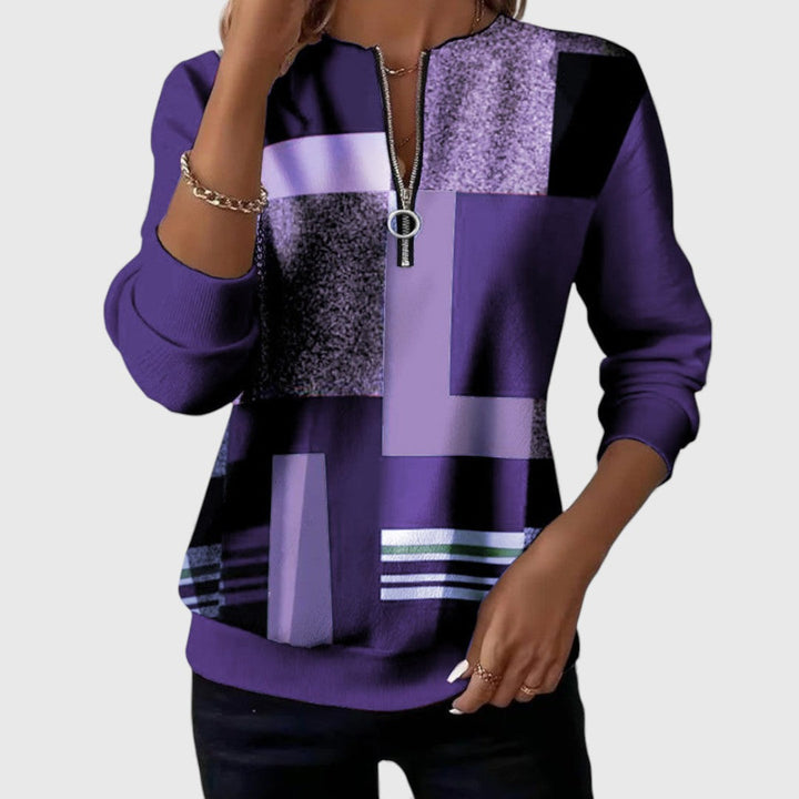 Ann  Pullover with Graphic Pattern and Zipper