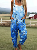 Women's Jumpsuit - Vintage Floral Design, Comfort and Wide-Leg Style