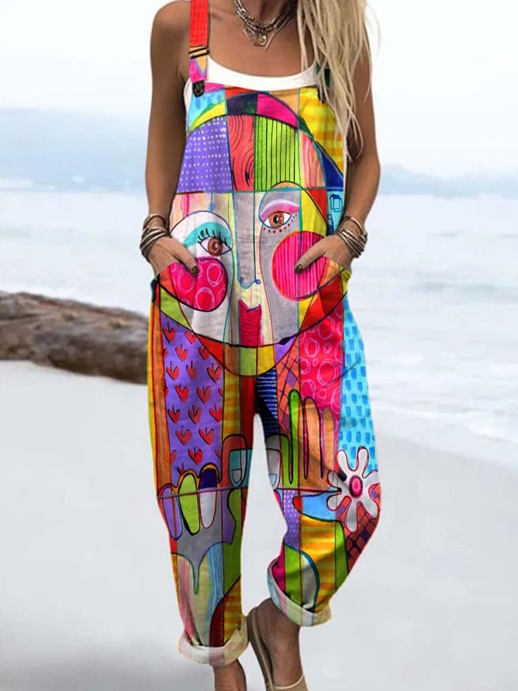 Women’s Jumpsuit - Vintage Floral Design, Comfort and Wide Leg Style