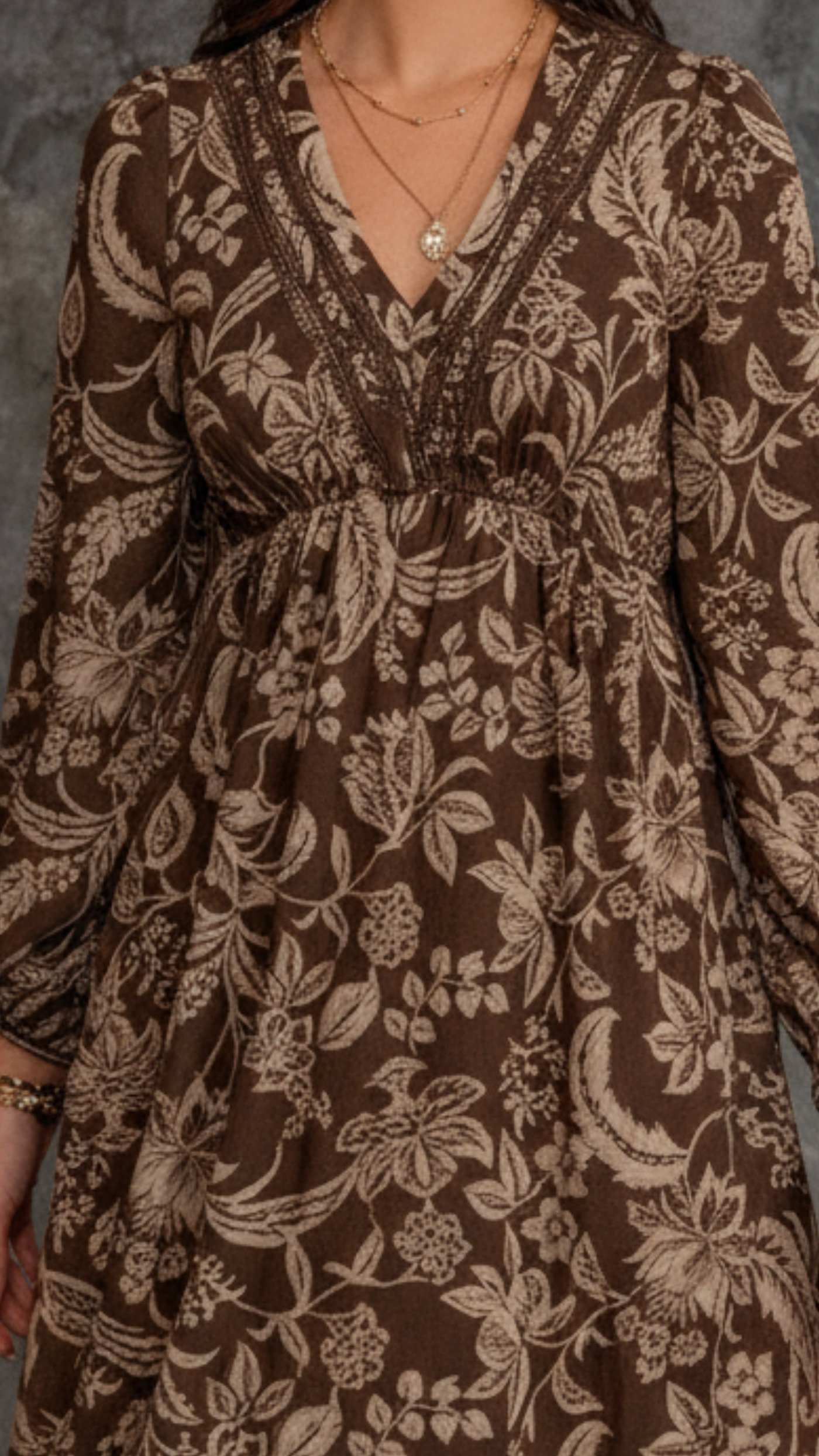 Alicia | Bohemian dress with floral lace V-neck