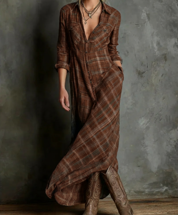 Karina | Long Red Check Dress