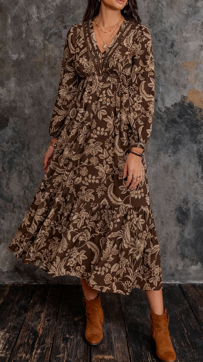 Alicia | Bohemian dress with floral lace V-neck