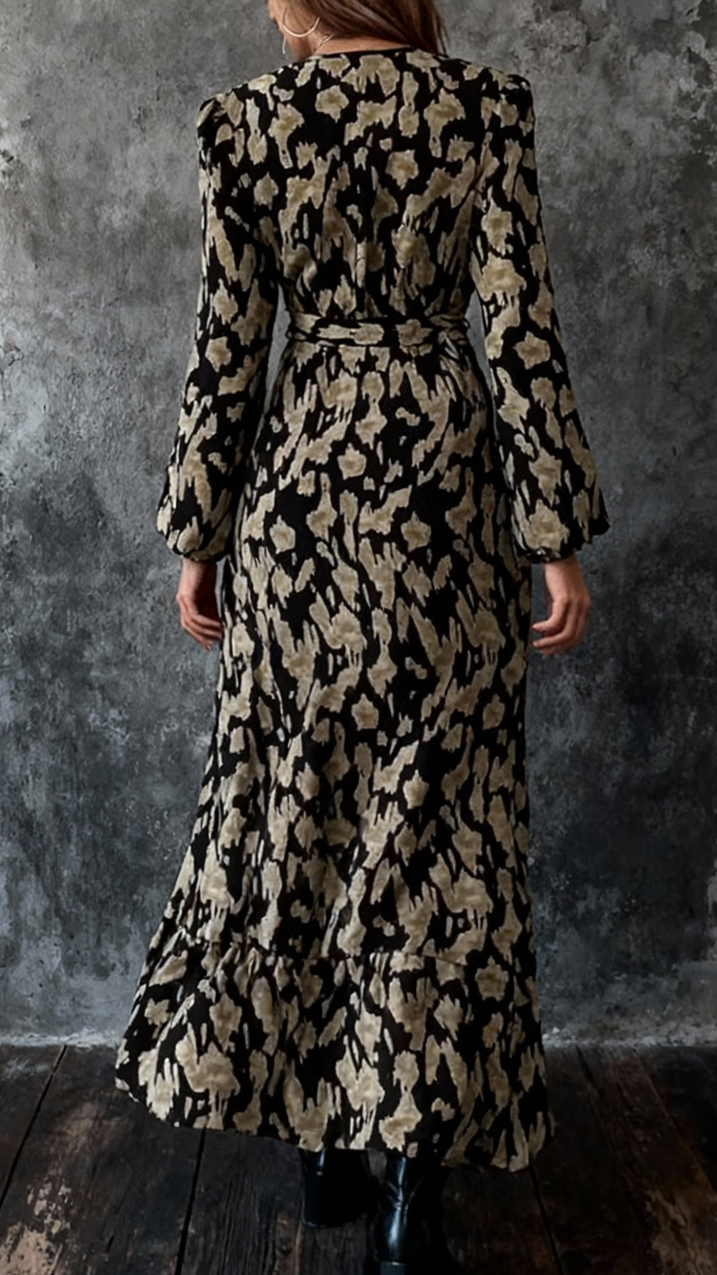 Flora | Long printed dress with puff sleeves