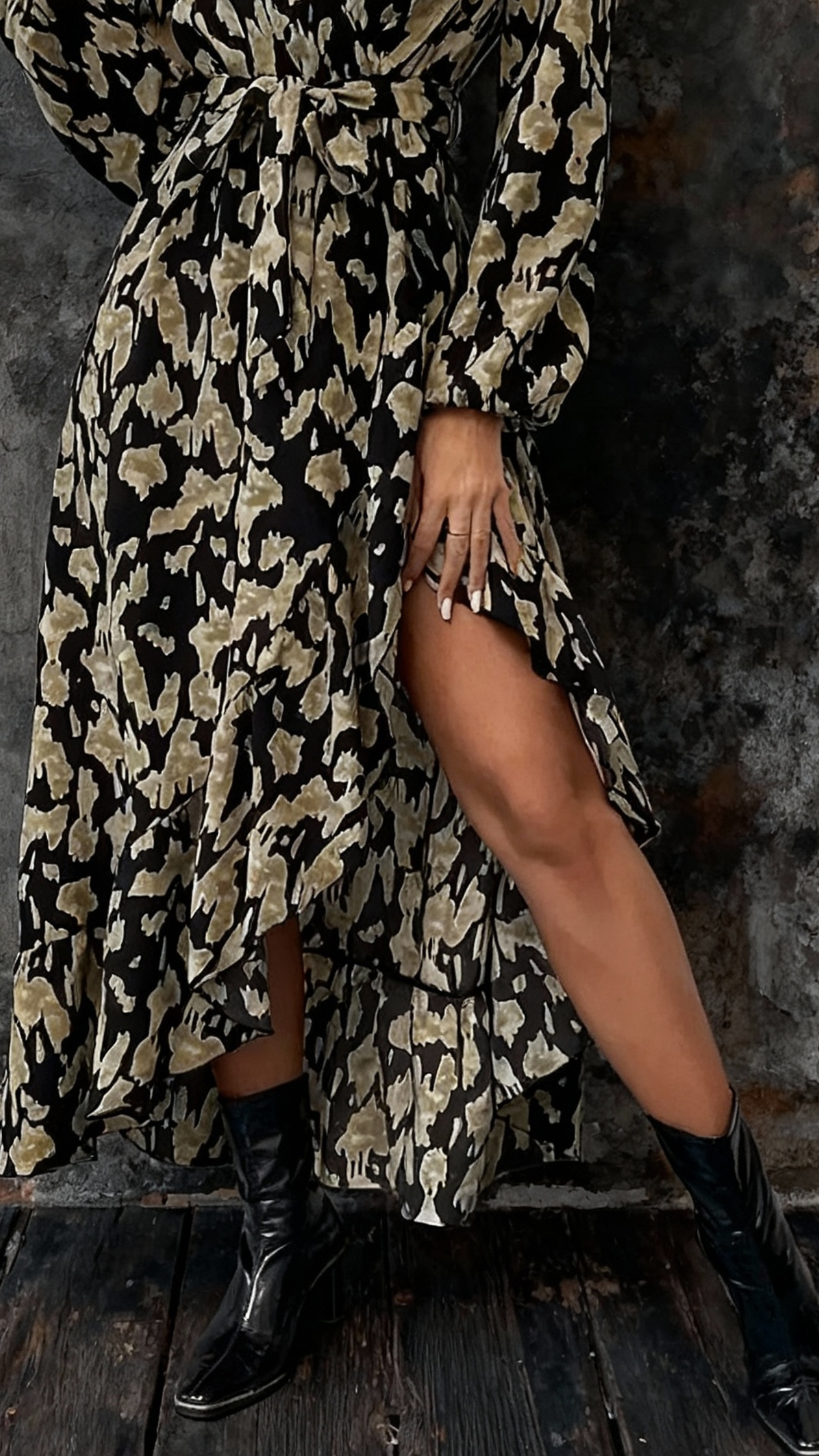 Flora | Long printed dress with puff sleeves