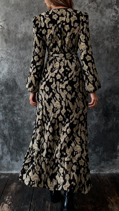 Flora | Long printed dress with puff sleeves