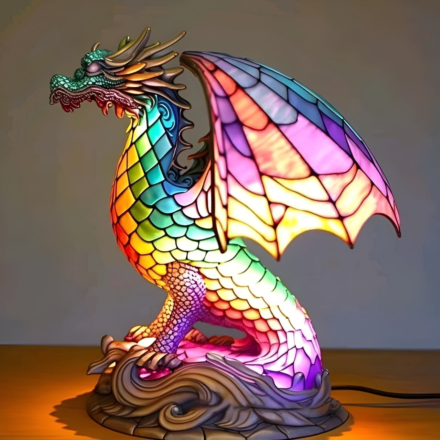 Isabella – Magical dragon lamp in coloured glass