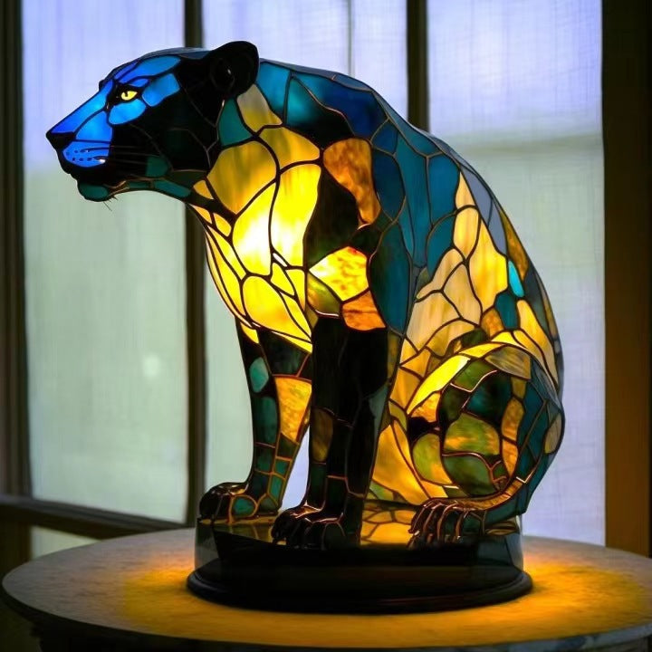 Lynn – Magical Panther Lamp in Coloured Glass