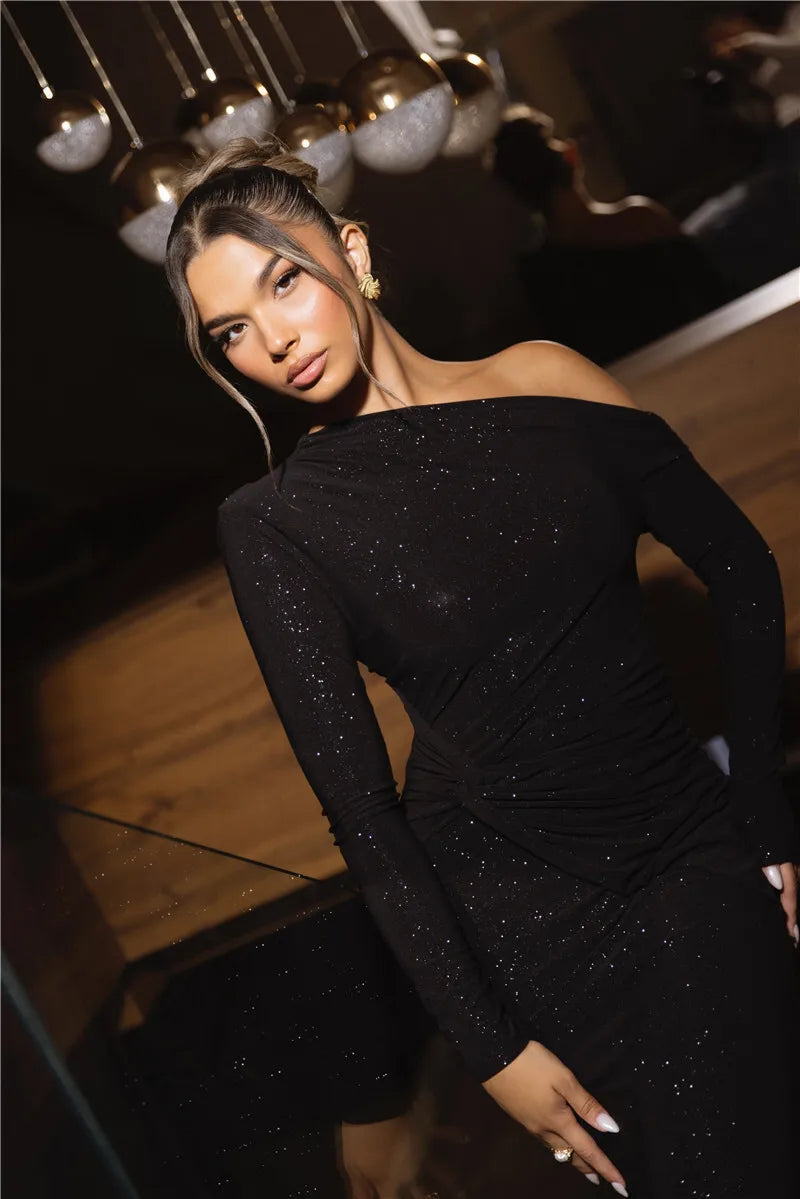 Alina | Glittering Black Maxi Dress