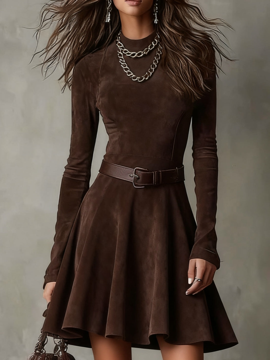 Elara | Vintage Suede Dress with Belt