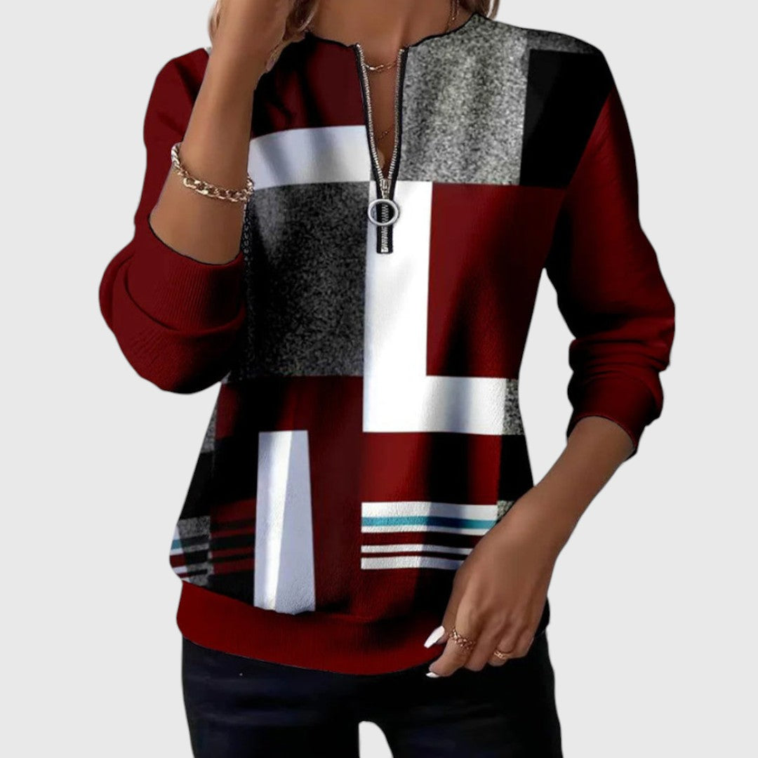 Ann  Pullover with Graphic Pattern and Zipper