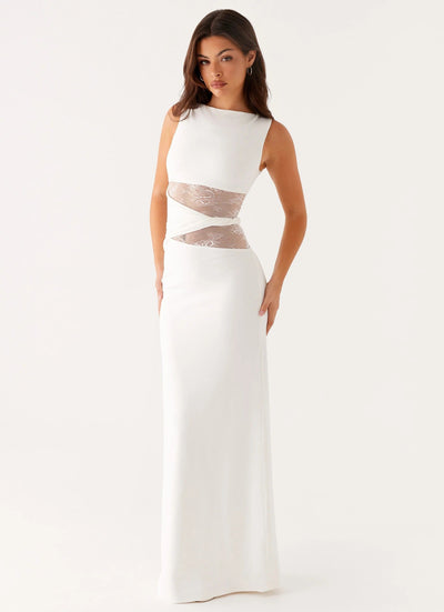 Leni | White dress with Subtle Cutouts and Lacing